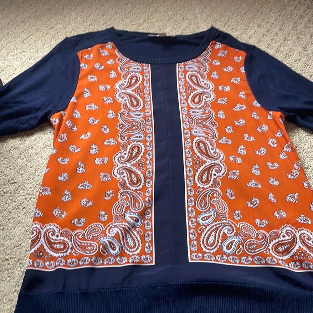 Navy and orange bandana sweater short sleeved top